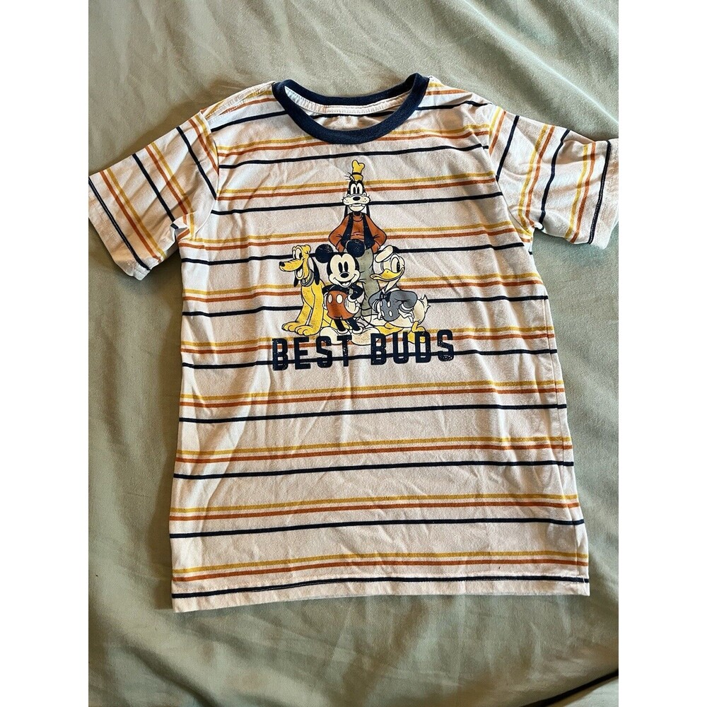 Disney Parks Best Buds Shirt Multicolor Striped Mickey Pluto Donald Medium 7/8